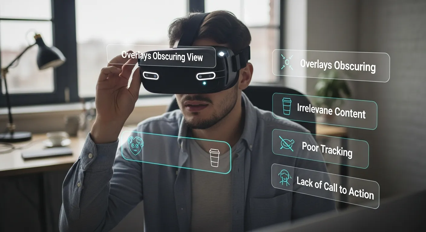 Visual guide highlighting AR advertising errors such as poor user experience and weak engagement design