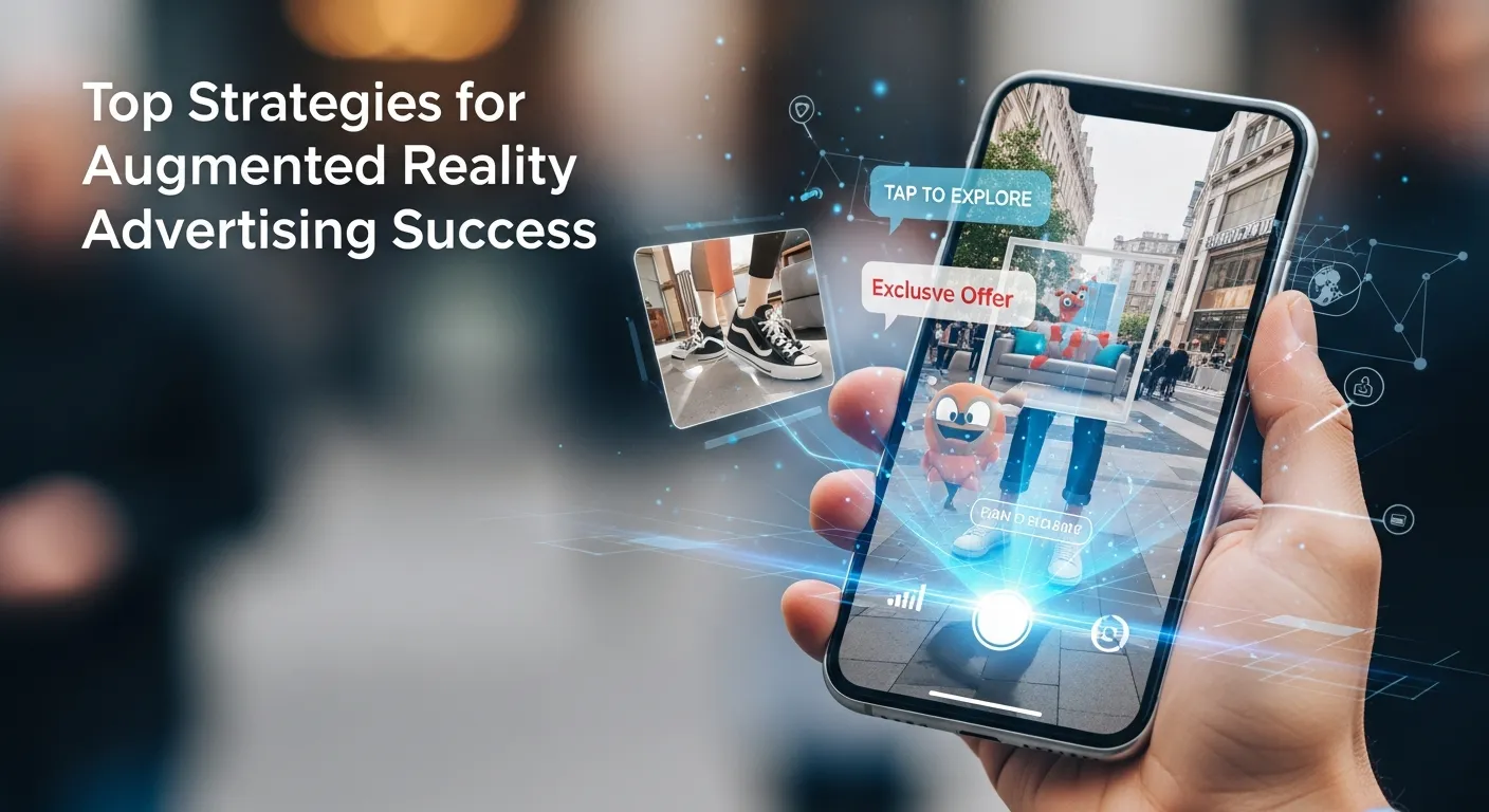 Diagram explaining key tactics for AR advertising success including interactivity and user engagement